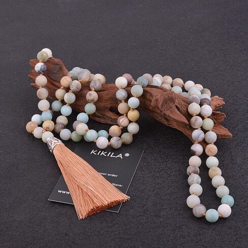KIKILA Mala Beads 108 Natural Stone GemStones Japamala Yoga Meditation Hand Knotted Beaded Tassel Necklace for Women Men in Kuwait