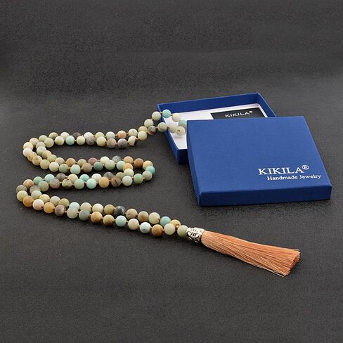 KIKILA Mala Beads 108 Natural Stone GemStones Japamala Yoga Meditation Hand Knotted Beaded Tassel Necklace for Women Men in Kuwait