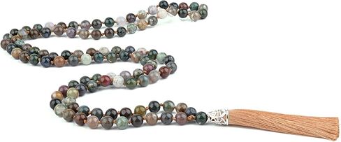 KIKILA Mala Beads 108 Natural Stone GemStones Japamala Yoga Meditation Hand Knotted Beaded Tassel Necklace for Women Men in Kuwait