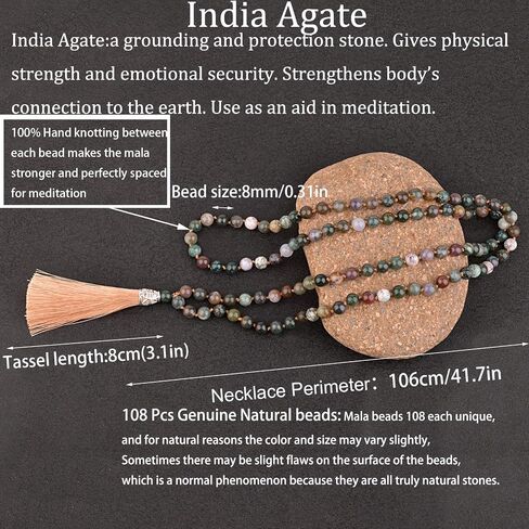 KIKILA Mala Beads 108 Natural Stone GemStones Japamala Yoga Meditation Hand Knotted Beaded Tassel Necklace for Women Men in Kuwait