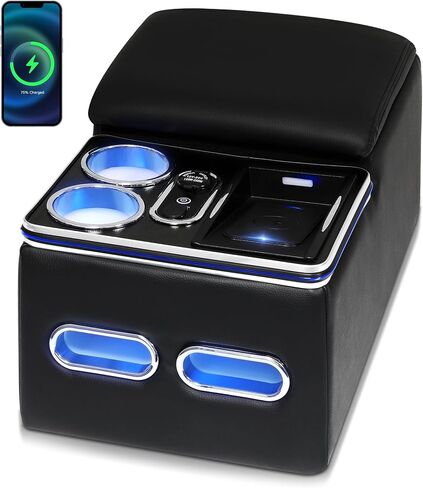 Universal Center Console Consolerest Armrest مع كأس حامل الهاتف الشحن اللاسلكي ، وحدة التحكم في مركز مقعد الشاحنات ، سيارة مسند ذراع المقعد الخلفي ، شاحنة صغيرة للسيارات ، منظم مسند وحدة التحكم المركزية in Kuwait