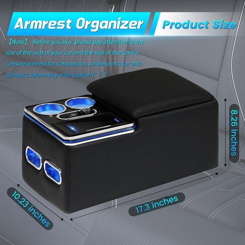 Universal Center Console Consolerest Armrest مع كأس حامل الهاتف الشحن اللاسلكي ، وحدة التحكم في مركز مقعد الشاحنات ، سيارة مسند ذراع المقعد الخلفي ، شاحنة صغيرة للسيارات ، منظم مسند وحدة التحكم المركزية in Kuwait