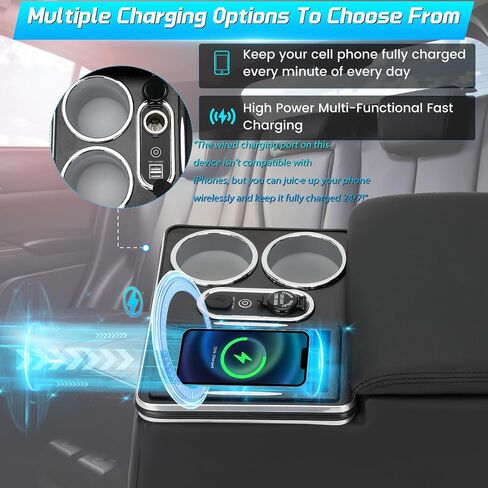 Universal Center Console Consolerest Armrest مع كأس حامل الهاتف الشحن اللاسلكي ، وحدة التحكم في مركز مقعد الشاحنات ، سيارة مسند ذراع المقعد الخلفي ، شاحنة صغيرة للسيارات ، منظم مسند وحدة التحكم المركزية in Kuwait