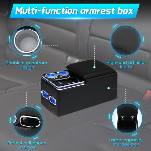 Universal Center Console Consolerest Armrest مع كأس حامل الهاتف الشحن اللاسلكي ، وحدة التحكم في مركز مقعد الشاحنات ، سيارة مسند ذراع المقعد الخلفي ، شاحنة صغيرة للسيارات ، منظم مسند وحدة التحكم المركزية in Kuwait