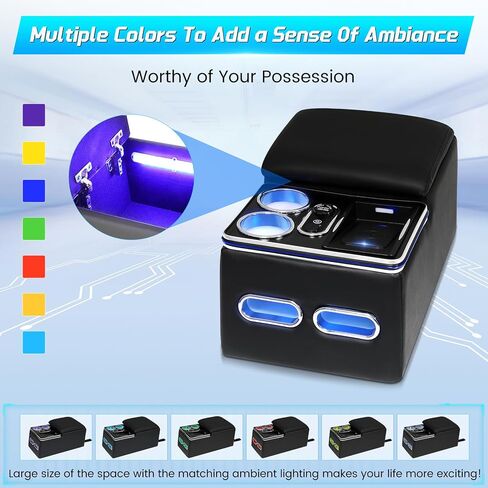 Universal Center Console Consolerest Armrest مع كأس حامل الهاتف الشحن اللاسلكي ، وحدة التحكم في مركز مقعد الشاحنات ، سيارة مسند ذراع المقعد الخلفي ، شاحنة صغيرة للسيارات ، منظم مسند وحدة التحكم المركزية in Kuwait