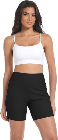 Women's 7" High Waisted Swim Board Shorts Quick Dry Beach Swimsuit Bottom Shorts for Women with Liner Pockets in Saudi Arabia