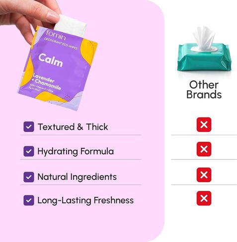 FOMIN Travel Deodorant Wipes - 30 Count - Lavender and Chamomile pH Balanced, Hypoallergenic Mini Deodorant Wipes For Women and Men - Plastic-Free, Individually Wrapped Underarm & Body Wipes in Kuwait