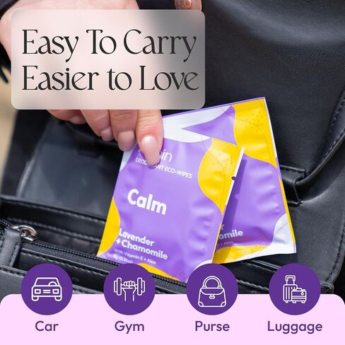 FOMIN Travel Deodorant Wipes - 30 Count - Lavender and Chamomile pH Balanced, Hypoallergenic Mini Deodorant Wipes For Women and Men - Plastic-Free, Individually Wrapped Underarm & Body Wipes in Kuwait