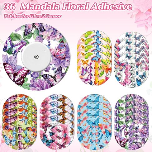 36 Pack Adhesive Patch for Libre 2 Sensor with Mandala Floral CGM Patches Waterproof CGM Covers Sweatproof Colored Sensor Glucose Monitor Protection Cover Split Backing Tape in Kuwait