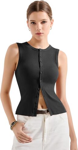 SUUKSESS Women Button Down Going Out Trendy Tops Ribbed Sexy Vest Y2K Tank Tops in Kuwait