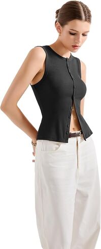 SUUKSESS Women Button Down Going Out Trendy Tops Ribbed Sexy Vest Y2K Tank Tops in Kuwait