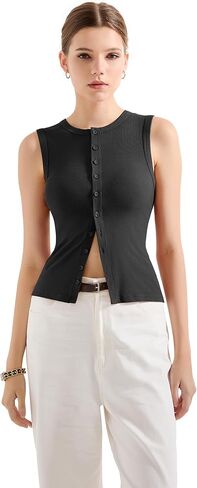 SUUKSESS Women Button Down Going Out Trendy Tops Ribbed Sexy Vest Y2K Tank Tops in Kuwait