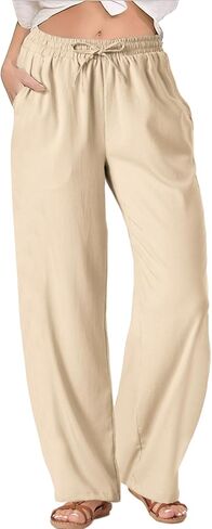 TOPYOGAS Womens High Waist Drawstring Stretch Casual Pants Summer Loose Pants Straight Trousers with Pockets in Kuwait