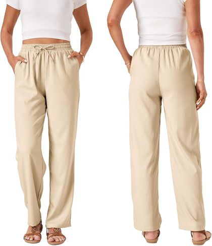 TOPYOGAS Womens High Waist Drawstring Stretch Casual Pants Summer Loose Pants Straight Trousers with Pockets in Kuwait