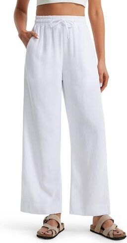 Libin Linen Pants Women Wide Leg Casual Beach Pants Cotton Linen Summer Lounge Pants Travel Work Trousers with Pockets in Saudi Arabia