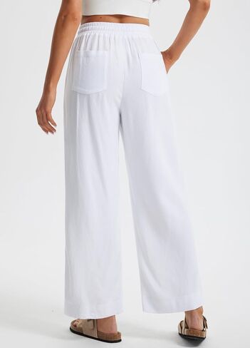Libin Linen Pants Women Wide Leg Casual Beach Pants Cotton Linen Summer Lounge Pants Travel Work Trousers with Pockets in Saudi Arabia