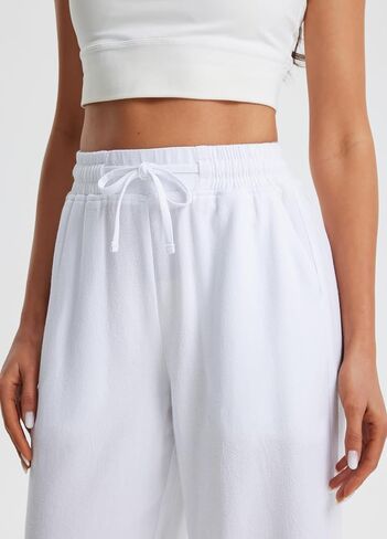 Libin Linen Pants Women Wide Leg Casual Beach Pants Cotton Linen Summer Lounge Pants Travel Work Trousers with Pockets in Saudi Arabia