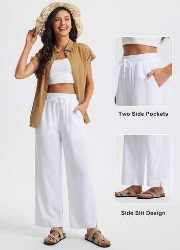 Libin Linen Pants Women Wide Leg Casual Beach Pants Cotton Linen Summer Lounge Pants Travel Work Trousers with Pockets in Saudi Arabia
