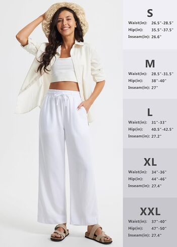 Libin Linen Pants Women Wide Leg Casual Beach Pants Cotton Linen Summer Lounge Pants Travel Work Trousers with Pockets in Saudi Arabia