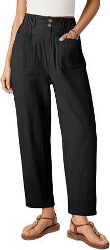 Dokotoo Womens Summer Pants عارضة كابري فضفاضة الكاحل طول عالي مخصر الحريم بالازو بنطلون بنطلون مع جيوب in Kuwait