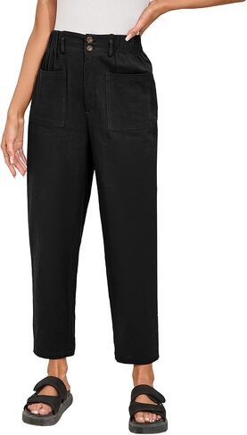 Dokotoo Womens Summer Pants عارضة كابري فضفاضة الكاحل طول عالي مخصر الحريم بالازو بنطلون بنطلون مع جيوب in Kuwait