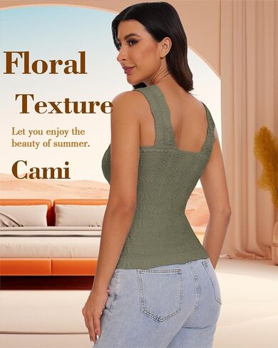 Women's Square Neck Wide Strap Crop Tank Tops Slim Fit Sleeveless Going Out Top Flower Lettuce Trim Cami Tops in Saudi Arabia