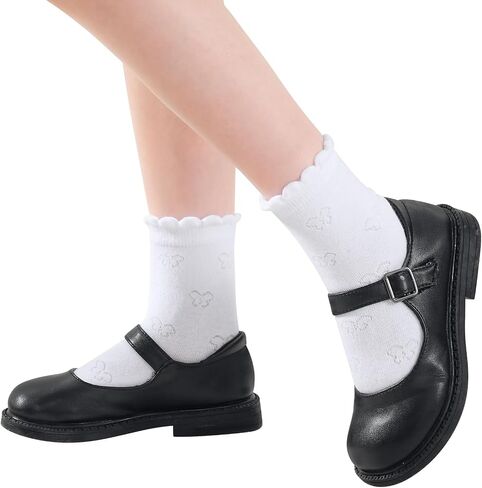 6 Pairs Girls White Socks Soft Cotton Ruffle Sock School Uniform Dress Socks Size 5-12 Years in Kuwait