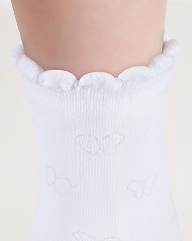 6 Pairs Girls White Socks Soft Cotton Ruffle Sock School Uniform Dress Socks Size 5-12 Years in Kuwait