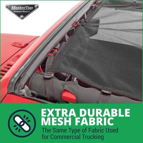 MasterTop Freedom Mesh Bimini Plus Top in Black | متوافق مع 2007-2018 JEEP JKU 4 DR WRANGLER المركبات | لا حاجة إلى الإزالة عند استبدال الأعلى الصلب | 14221401 in Kuwait
