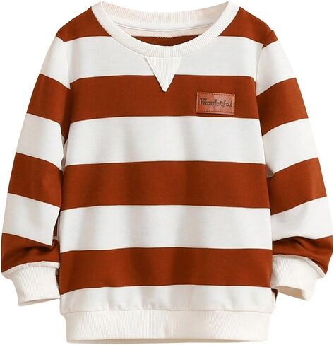 Verdusa Boy's Stripe Print Letter Patchwork Pullover Top Round Neck Long Sleeve Sweatshirt Brown 4Y in Saudi Arabia