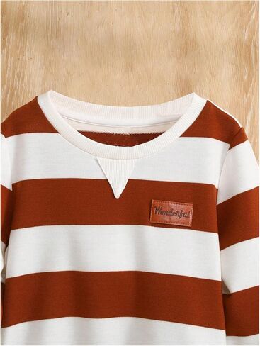 Verdusa Boy's Stripe Print Letter Patchwork Pullover Top Round Neck Long Sleeve Sweatshirt Brown 4Y in Saudi Arabia