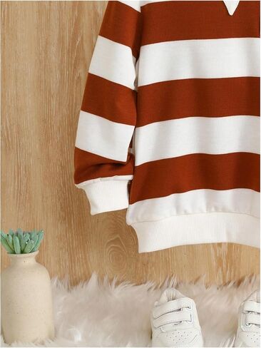 Verdusa Boy's Stripe Print Letter Patchwork Pullover Top Round Neck Long Sleeve Sweatshirt Brown 4Y in Saudi Arabia
