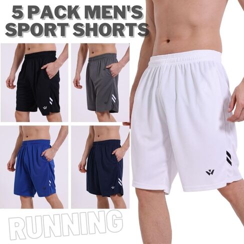3/5 Pack Athletic Gym Shars شورتات كرة السلة الجافة السريعة مع جيوب للتمرين على تشغيل ملابس نشطة غير رسمية in Kuwait