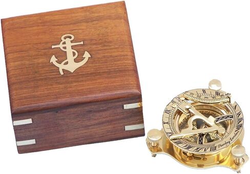 Hampton Nautical 3xglass-101 Solid Brass Captain's Triangle Sundial Compass W/Rosewood Box 3 "Decor-Natical Home in Kuwait