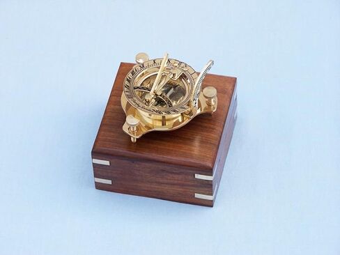 Hampton Nautical 3xglass-101 Solid Brass Captain's Triangle Sundial Compass W/Rosewood Box 3 "Decor-Natical Home in Kuwait