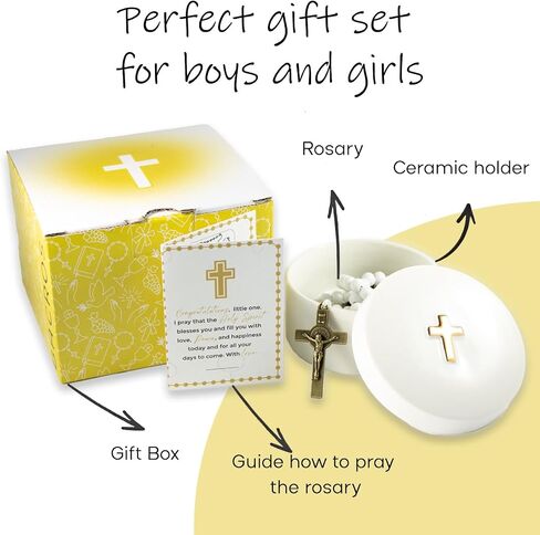 Catholic Baptism Gifts for Boys, Baby Baptism Gifts for Girl, Kids Rosary Beads Catholic, Baby Baptism Gifts Boy, Catholic Rosary for Women, Christening Gifts for Girls (White) in Saudi Arabia