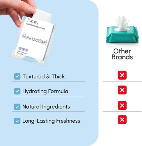 FOMIN Travel Deodorant Wipes - 30 Count - Lavender and Chamomile pH Balanced, Hypoallergenic Mini Deodorant Wipes For Women and Men - Plastic-Free, Individually Wrapped Underarm & Body Wipes in Kuwait