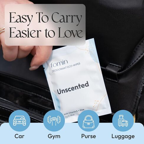 FOMIN Travel Deodorant Wipes - 30 Count - Lavender and Chamomile pH Balanced, Hypoallergenic Mini Deodorant Wipes For Women and Men - Plastic-Free, Individually Wrapped Underarm & Body Wipes in Kuwait