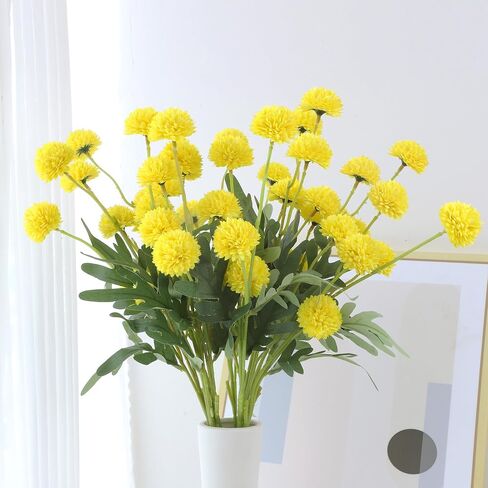 10 Pcs Yellow Kiku Flower Fake Mums Long Stem Flowers,Faux Kiku Flower Bulk,Silk Flowers Mini Chrysanthemum Floral Arrangements,Artificial Flowers Chrysanth Mini Fake Flower in Kuwait