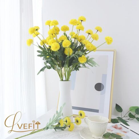 10 Pcs Yellow Kiku Flower Fake Mums Long Stem Flowers,Faux Kiku Flower Bulk,Silk Flowers Mini Chrysanthemum Floral Arrangements,Artificial Flowers Chrysanth Mini Fake Flower in Kuwait