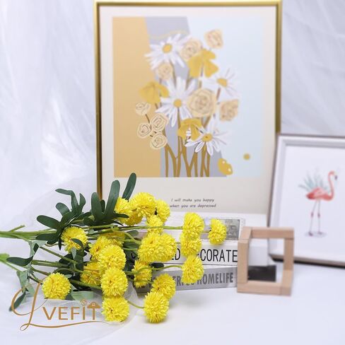 10 Pcs Yellow Kiku Flower Fake Mums Long Stem Flowers,Faux Kiku Flower Bulk,Silk Flowers Mini Chrysanthemum Floral Arrangements,Artificial Flowers Chrysanth Mini Fake Flower in Kuwait