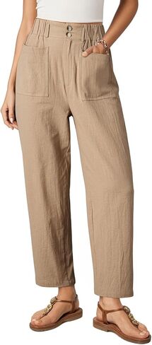 Dokotoo Womens Summer Pants عارضة كابري فضفاضة الكاحل طول عالي مخصر الحريم بالازو بنطلون بنطلون مع جيوب in Kuwait