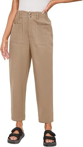 Dokotoo Womens Summer Pants عارضة كابري فضفاضة الكاحل طول عالي مخصر الحريم بالازو بنطلون بنطلون مع جيوب in Kuwait