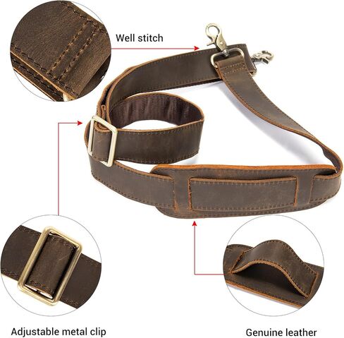 MASIWEI Genuine Leather Bag Strap Replacement Shoulder Strap Adjustable with Padded for Duffel Bag, Crossbody Bag, Laptop Bag, Briefcase, Messenger Bag,Coffee in Kuwait