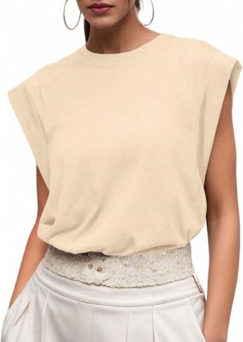 Grecerelle Women 2025 Cap Sleeve Tops Summer Tee Shirt قميص فضفاضة طاقم الرقبة الأساسي للدبابات العطلة العصرية (S-2XL) in Kuwait