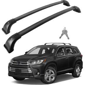 220 رطلاً ، عتبات رف على السقف لعام 2014-2019 Highlander XLE Limited & Se le & Le مع قفل مضاد للسرقة ، ألواح الألومنيوم الثقيلة المضادة للتآكل المتقاطع ، قم بتناسب أمتعة أمتعة أمتعة زوارق دراجة للدراجات