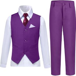 Boys Suit Formal Dress Pants Vest Suit Set for Boys Wedding Outfits with Dress Shirt Tie and Pocket Square