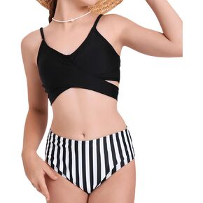 Girls Swimsuits Bikini Set Two Piece Tankini Bathing Suit Criss Cross Girls' Swimwear with Chest Pad 7-16 Years