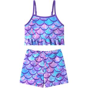 Girls Tankini Swimsuit 2 Pieces Mermaid Bathing Suit Little Girls Summer Beach Rash Guard Swimwear for 3-6 Years