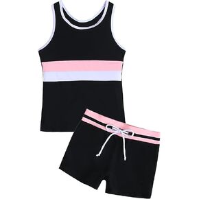 Girls Swimsuit Two Piece Boyshort Tankini Swimwear Summer Beach Rash Guard Bathing Suit Set for 5-15 Years Old Kids